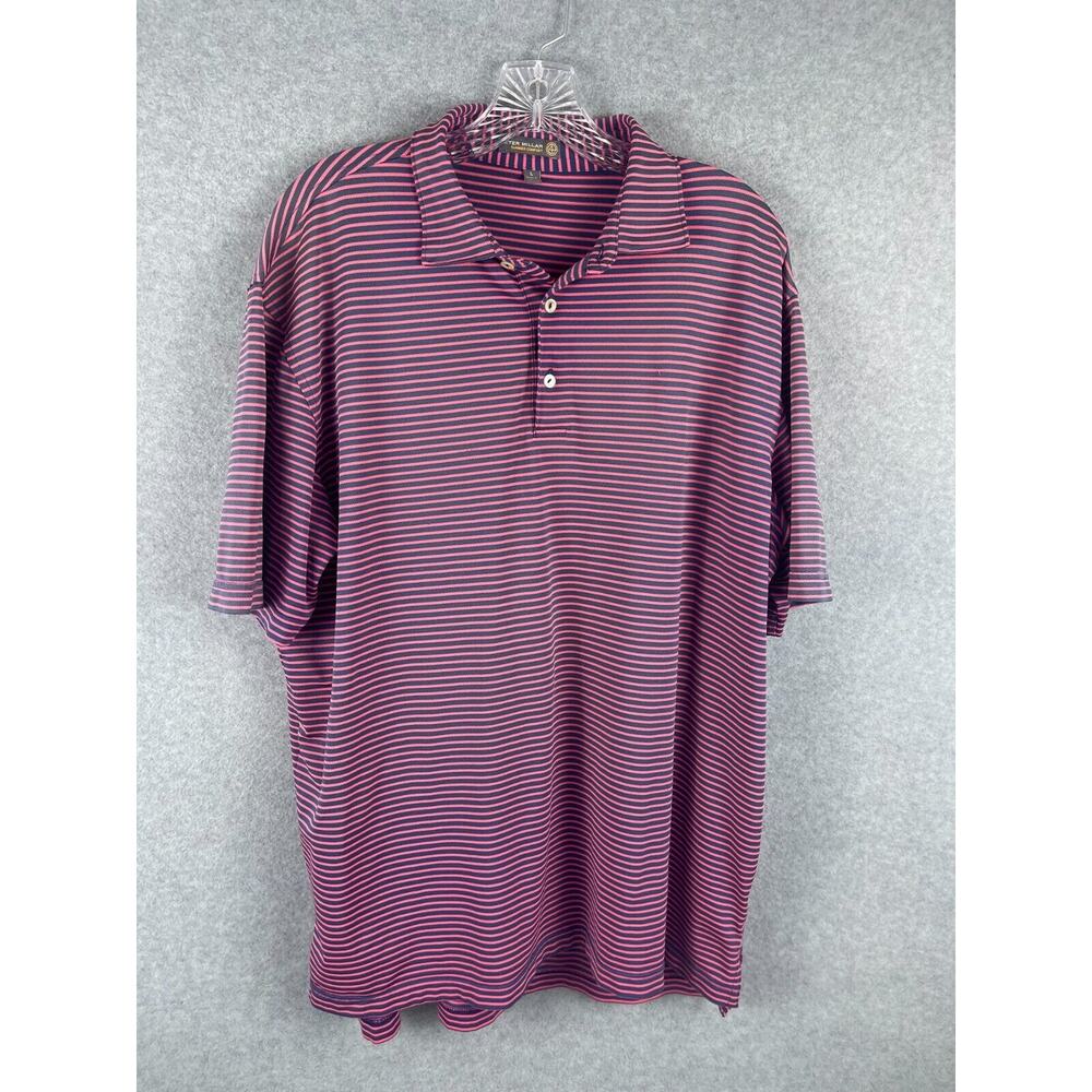 Peter Millar Southern Comfort Polo‎ Shirt Mens L Red Striped Short Sleeve DEFECT